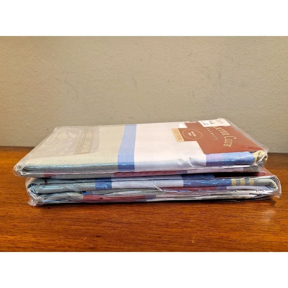 (2) Vtg CHARTER CLUB Casuals King Pillow Sham Stripe Plaid Blue Green Purple NOS